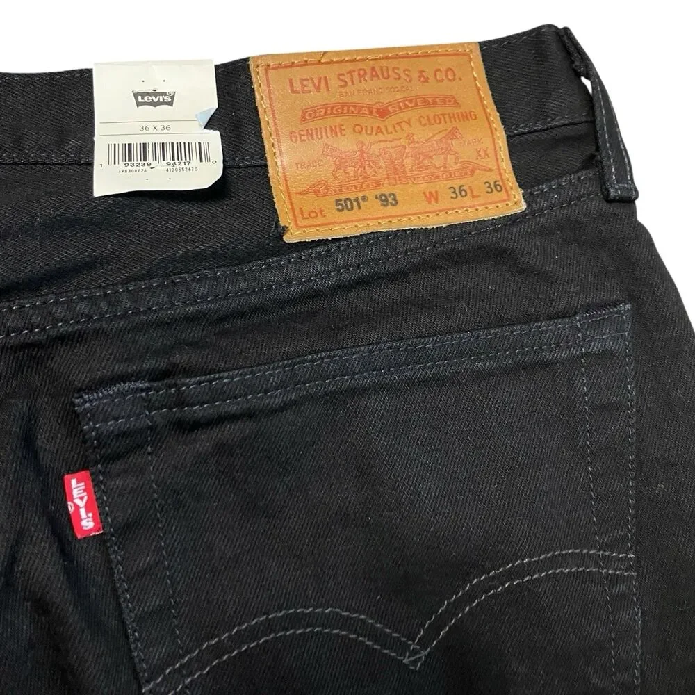 Levi's 501 Jeans Mens 36x36 Black 93’ Straight Denim Button Fly Regular Fit Tall